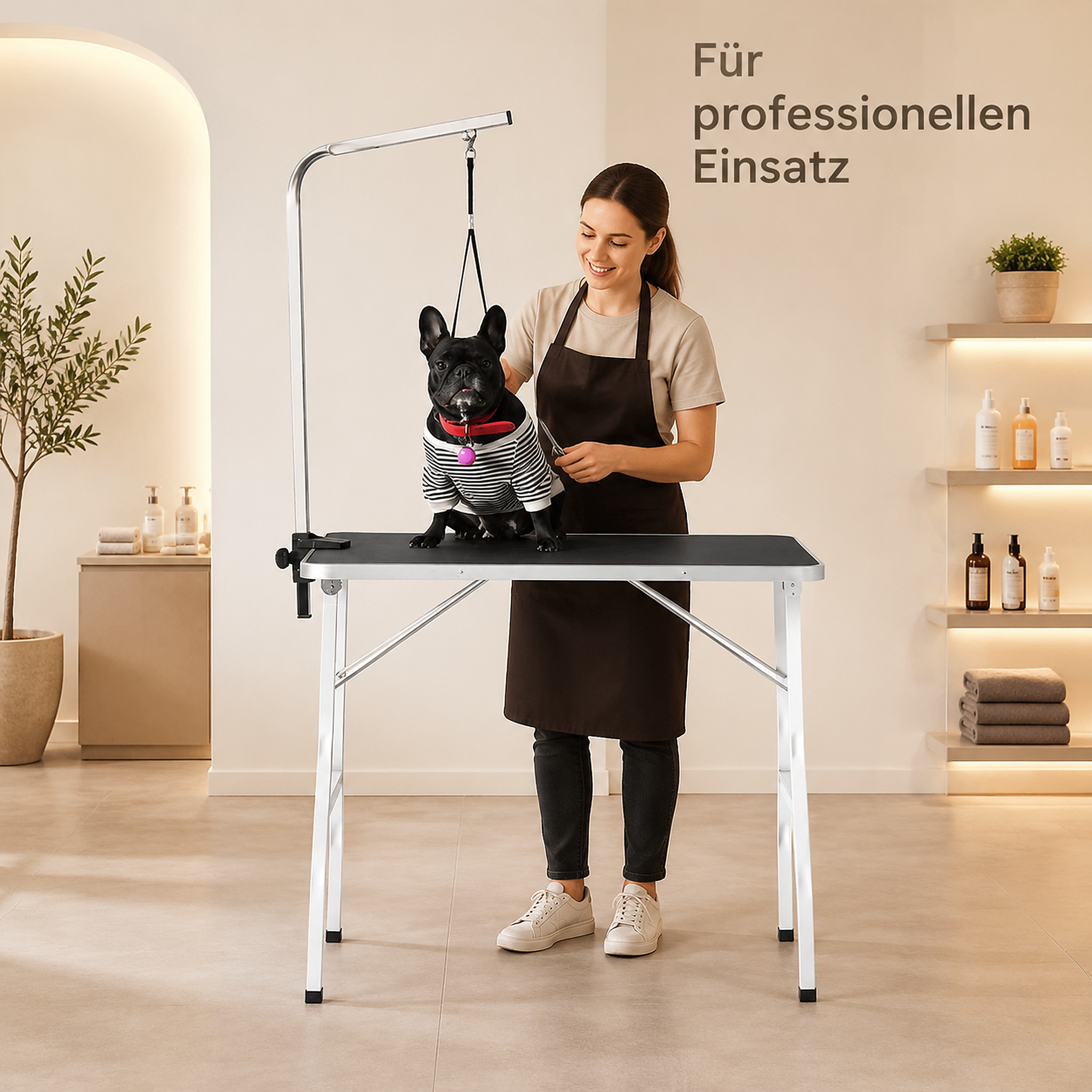 Image of Collapsible Dog Grooming Table With Adjustable Holding Bracket, Non-slip Surface, 90x60cm For Small And Medium-sized Dogs