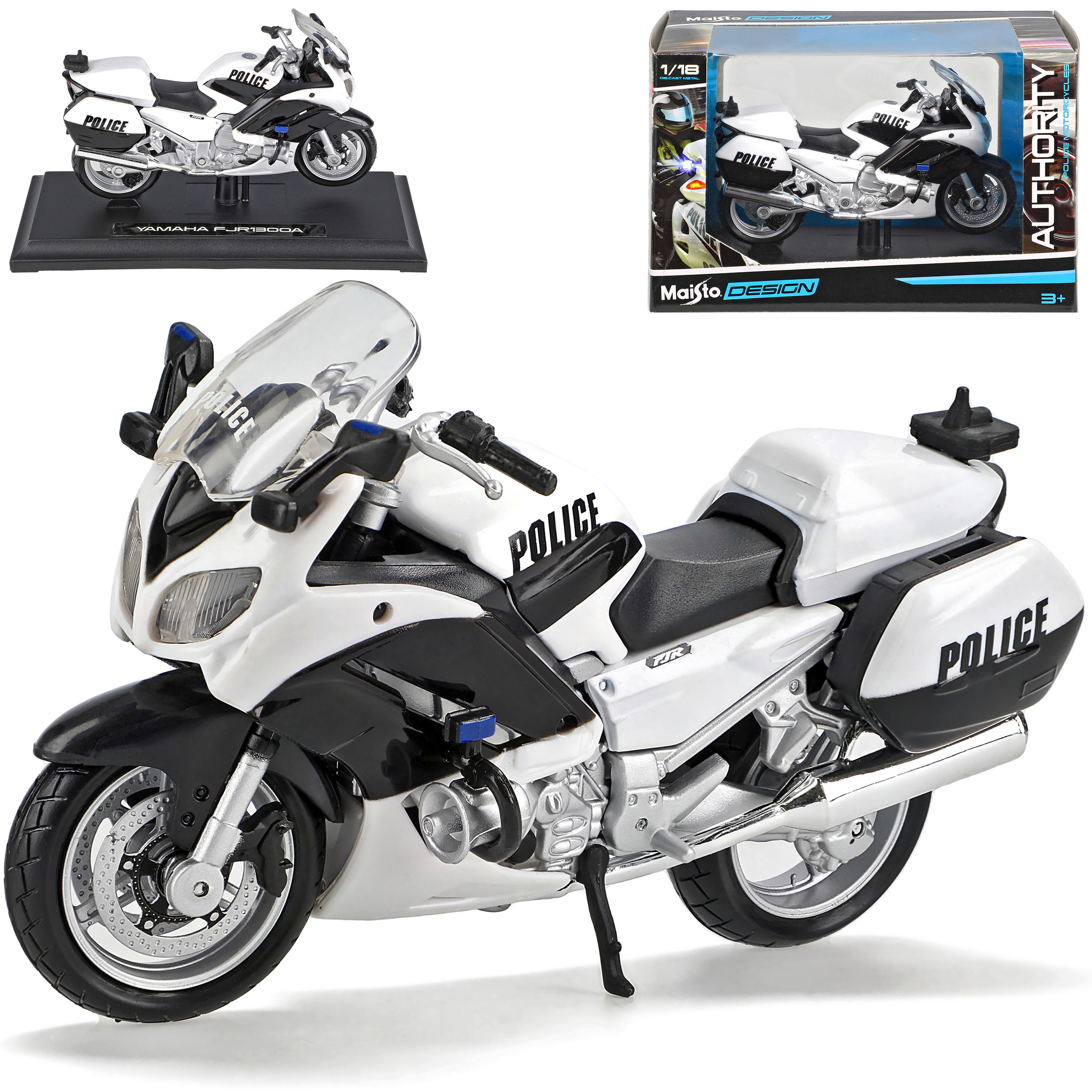 Fjr-1300 White Black Police With Stand 1/18 Maisto Model Motorcycle
