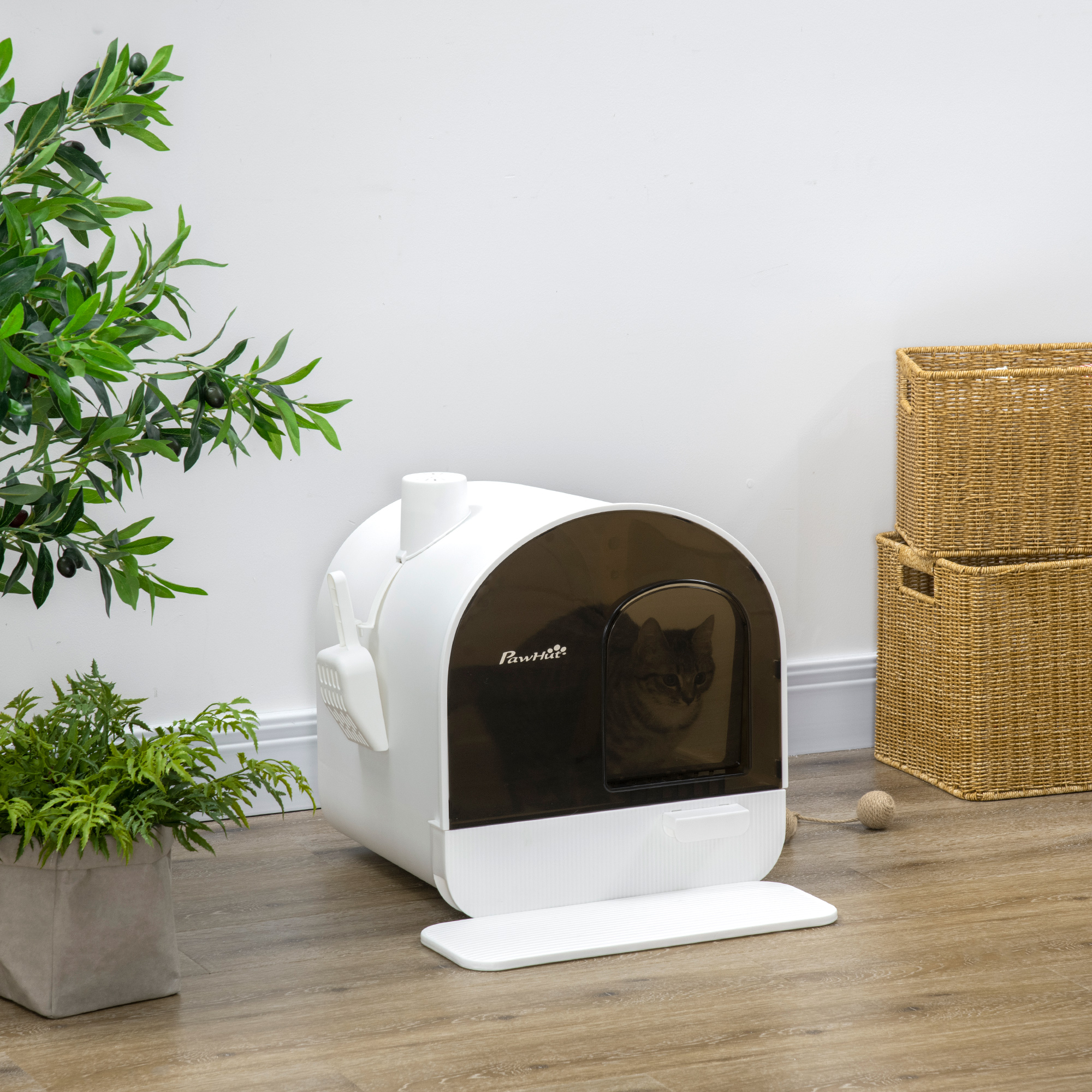 Xxl Cat Litter Box With Lid, Scoop, And Litter Mat – Extendable Tray, , For Large Cats – 43 X 44 Cm – White