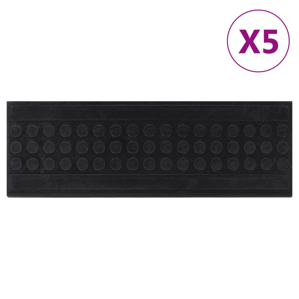 Vidaxl Step Mats, 5-piece Set, Non-slip Stair Mats, Anti-slip Stair Treads, Stair Carpet, Black Rectangular Rubber