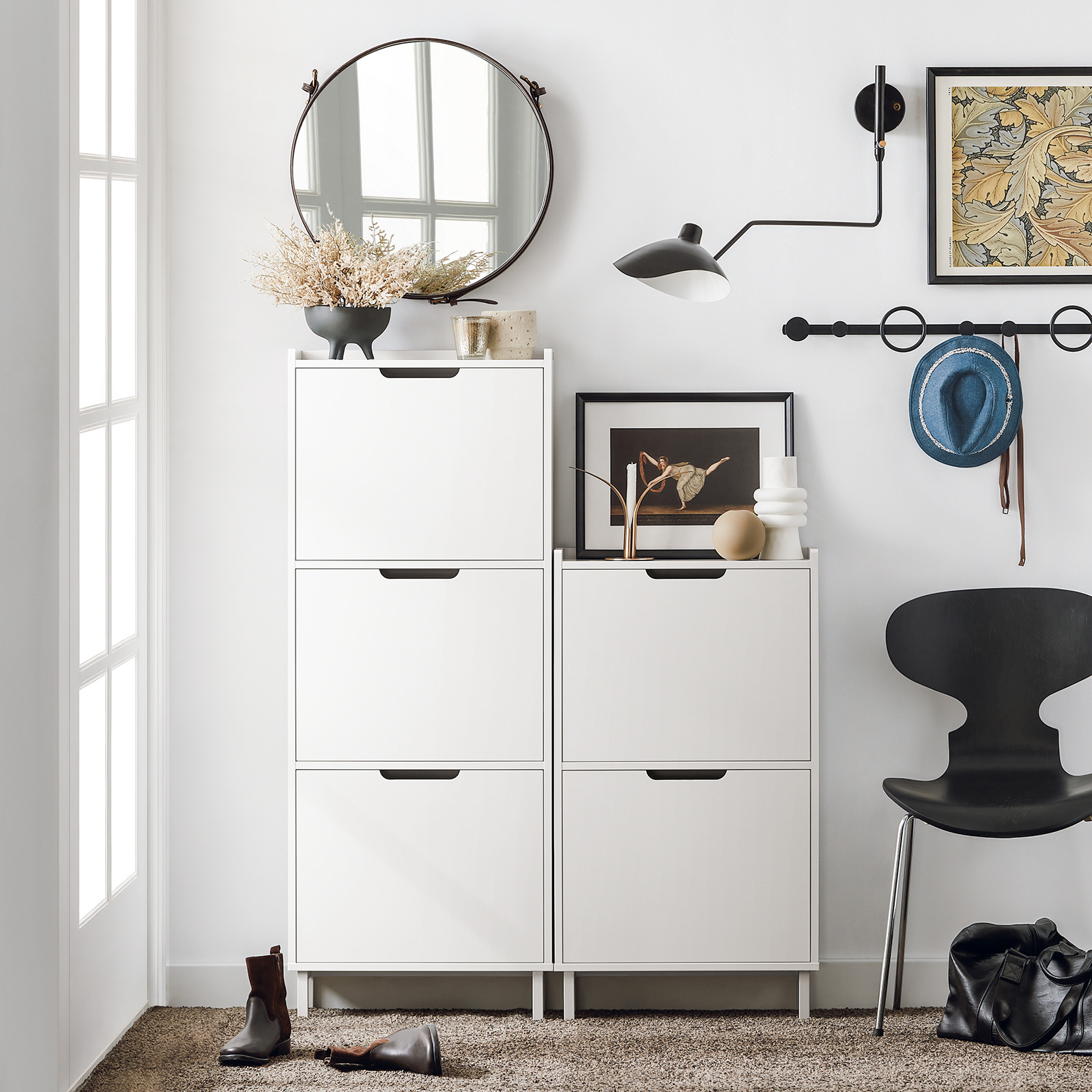 TEMU 1 pieza Mueble de Entrada con 2 Bisagras, Armario para Zapatos Moderno, Organizador de Zapatos Delgado para Pequeña Entrada o Pasillo 50x19x91cm