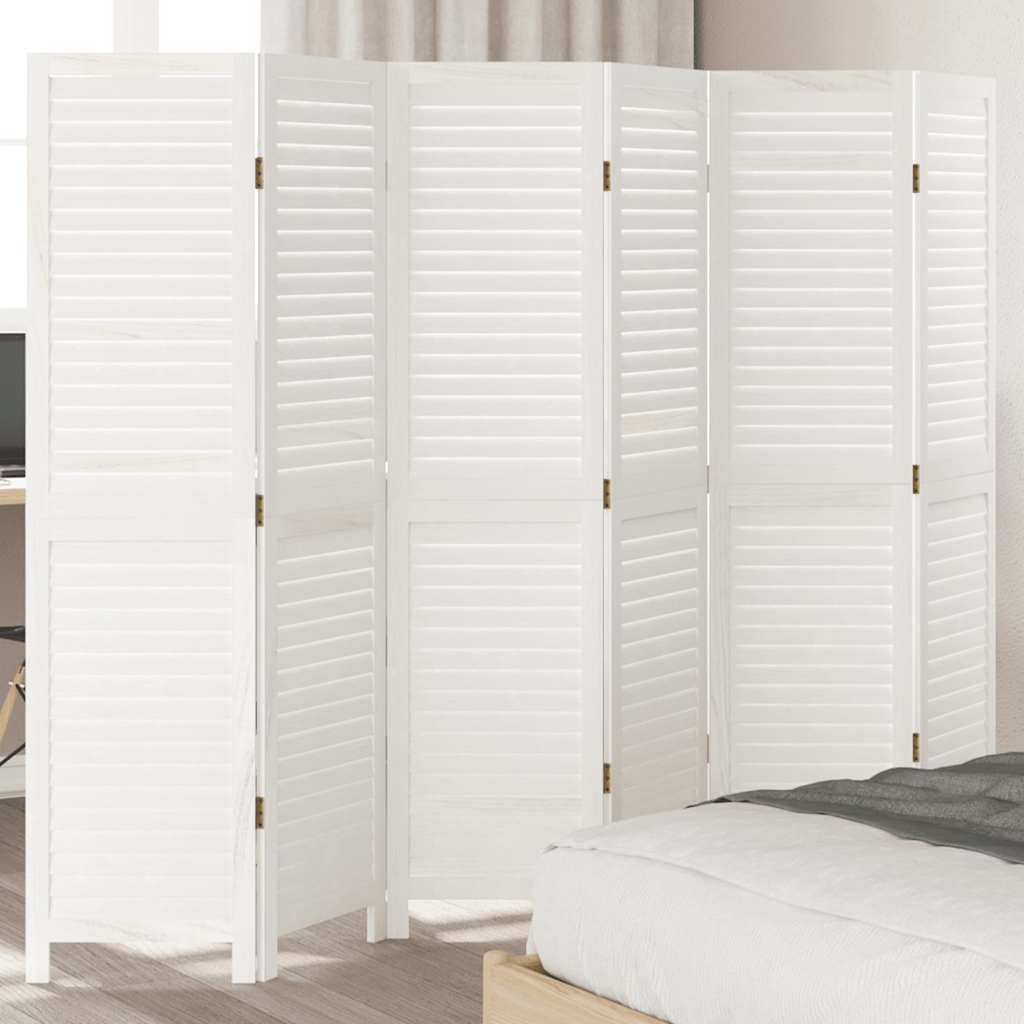 vidaXL Kamerscherm met 6 panelen massief paulowniahout wit, privacy scherm, kamerverdeler, kamer scherm, privacyscherm, ruimteverdeler, kamer verdeler