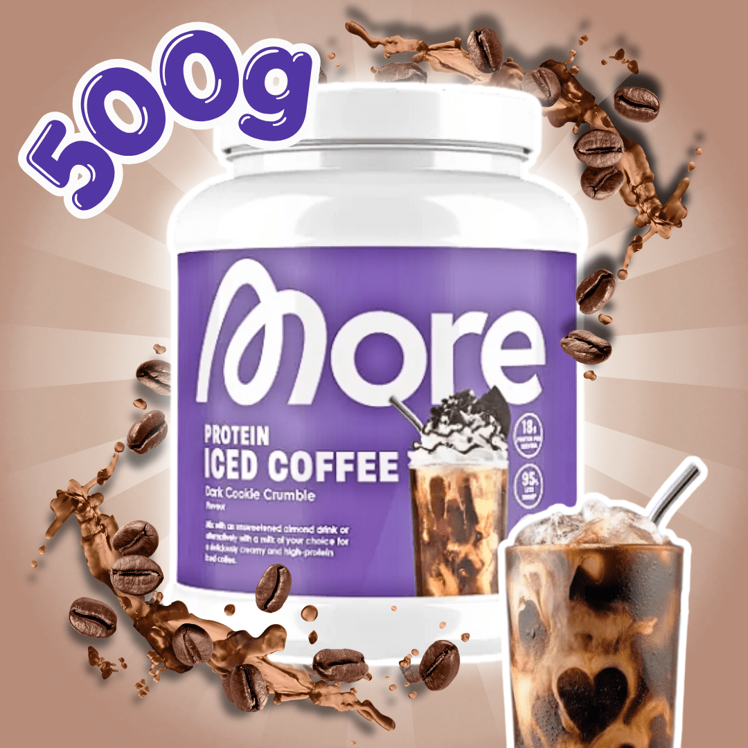 More Protein Iced Coffee Dark Cookie Crumble Protein Powder With Whey Protein, Instant Coffee, And Cookie Pieces, 500g