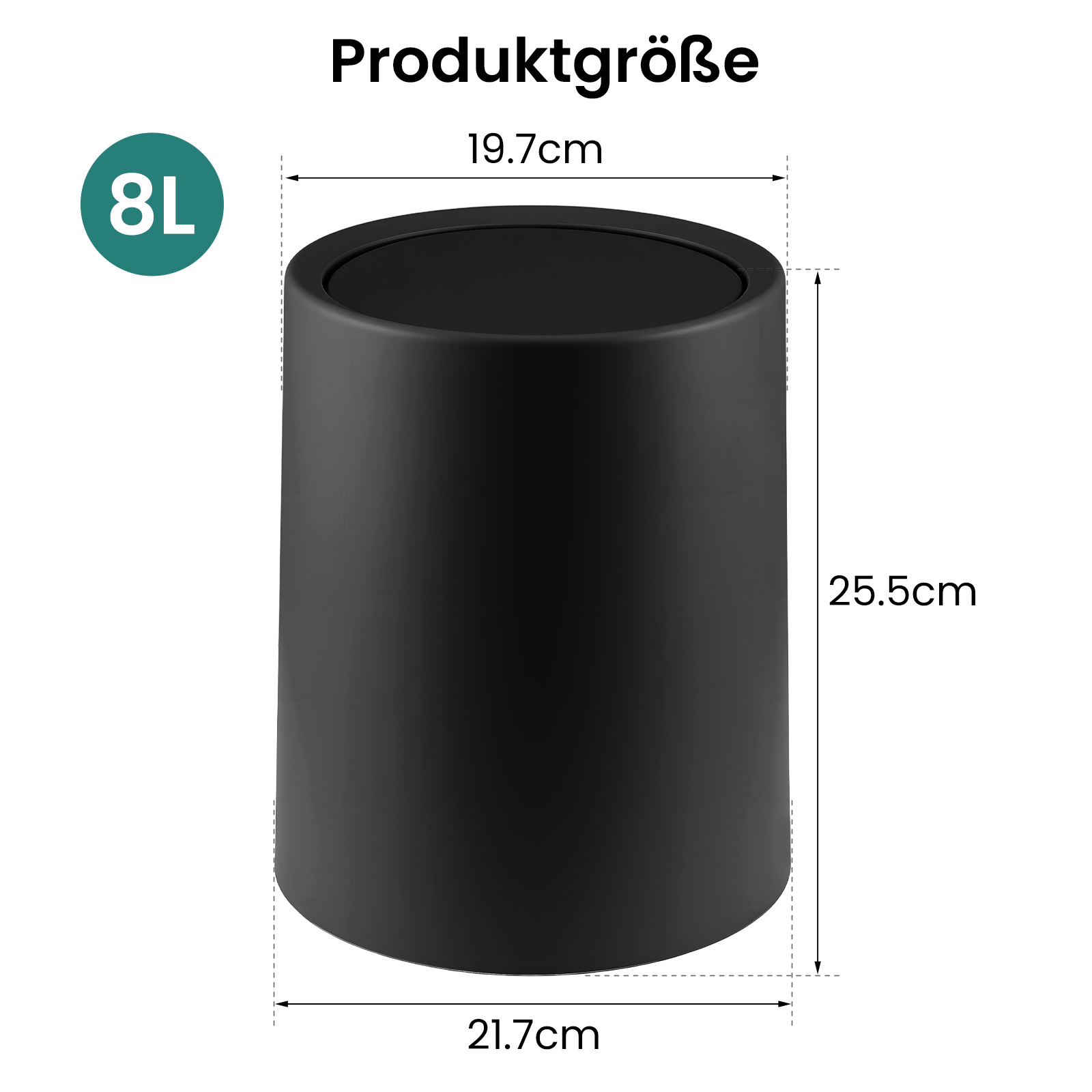 8l/12l Swing Lid Bucket Bathroom Trash Can, Gray/black Waste Bin With Lid, Cosmetic Bin, Swing Lid Plastic Waste Container For Bathroom, Kitchen, Office