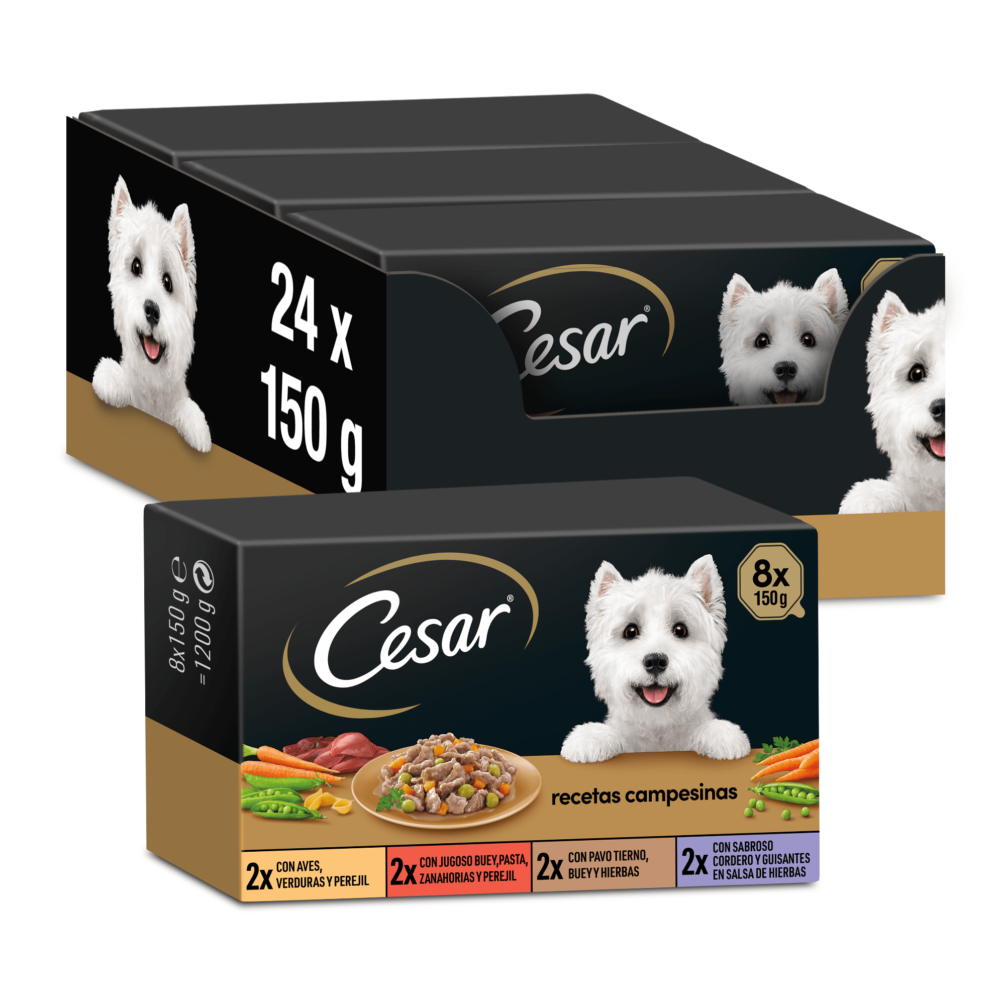 TEMU Cesar Comida Húmeda para Perros, Selección Recetas Campesinas en Salsa, Multipack (Pack de 3 x 8 Tarrinas x 150g)