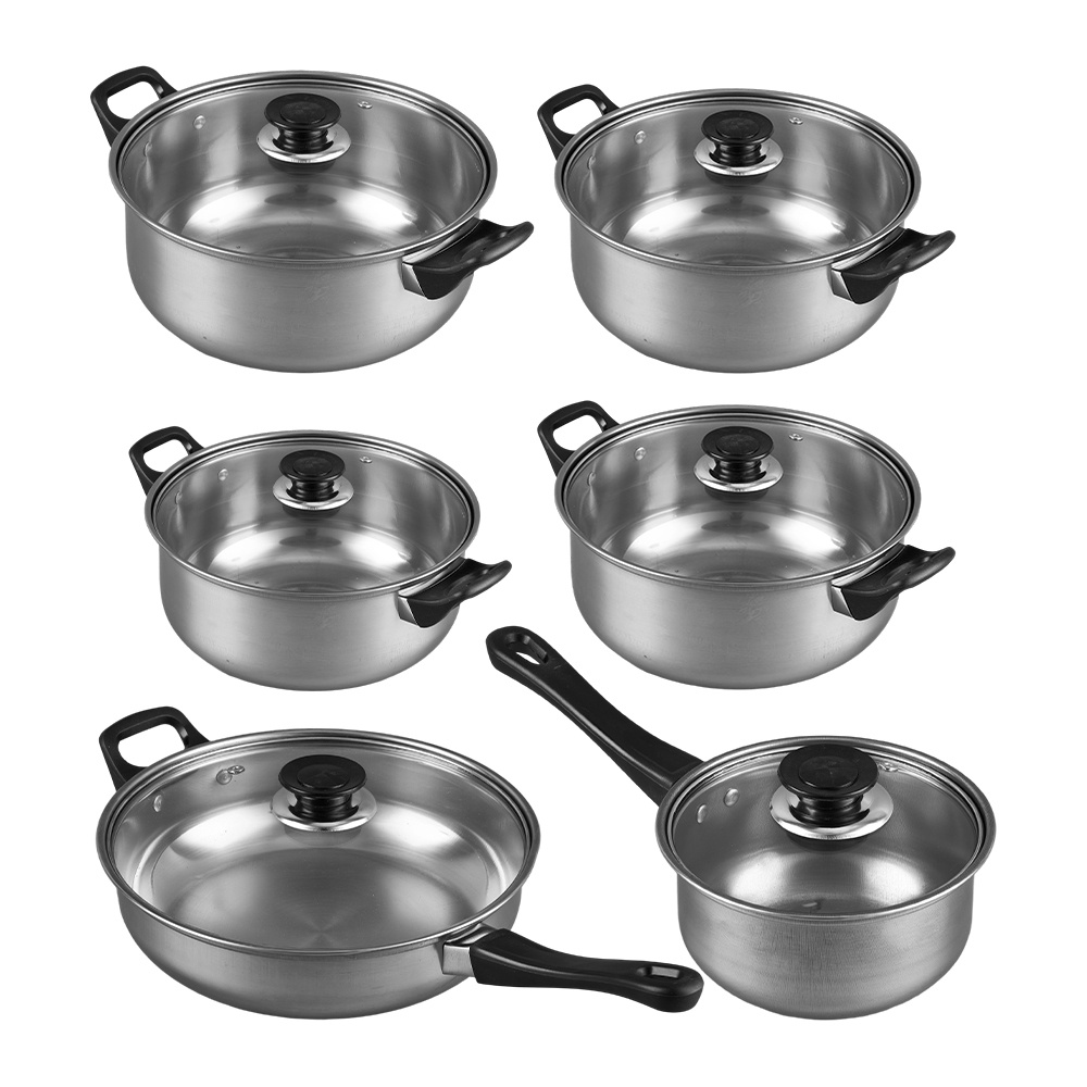 TEMU 6pc Cookware Set, Saucepan, Frying Pan Pot & Casserole Stainless Steel Cookware, Kitchenware, Glass Lids, Compatible With Induction Cookers And