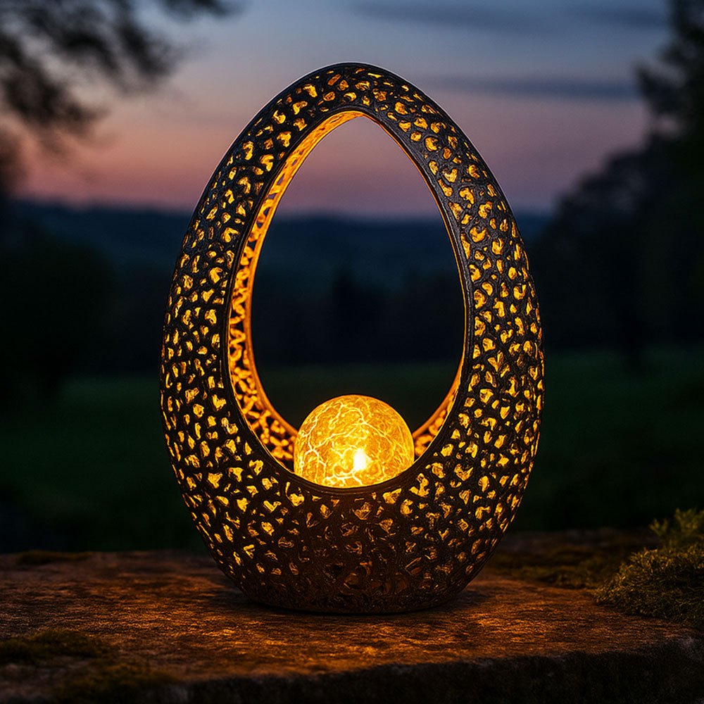 E-shop Orientalische Solarlampen für Außen Gartendeko Outdoor Balkon Deko, Dekorstanzungen Glaskugel bronze gold, 1x LED warmweiß, LxH 21,5 x 27,5 cm