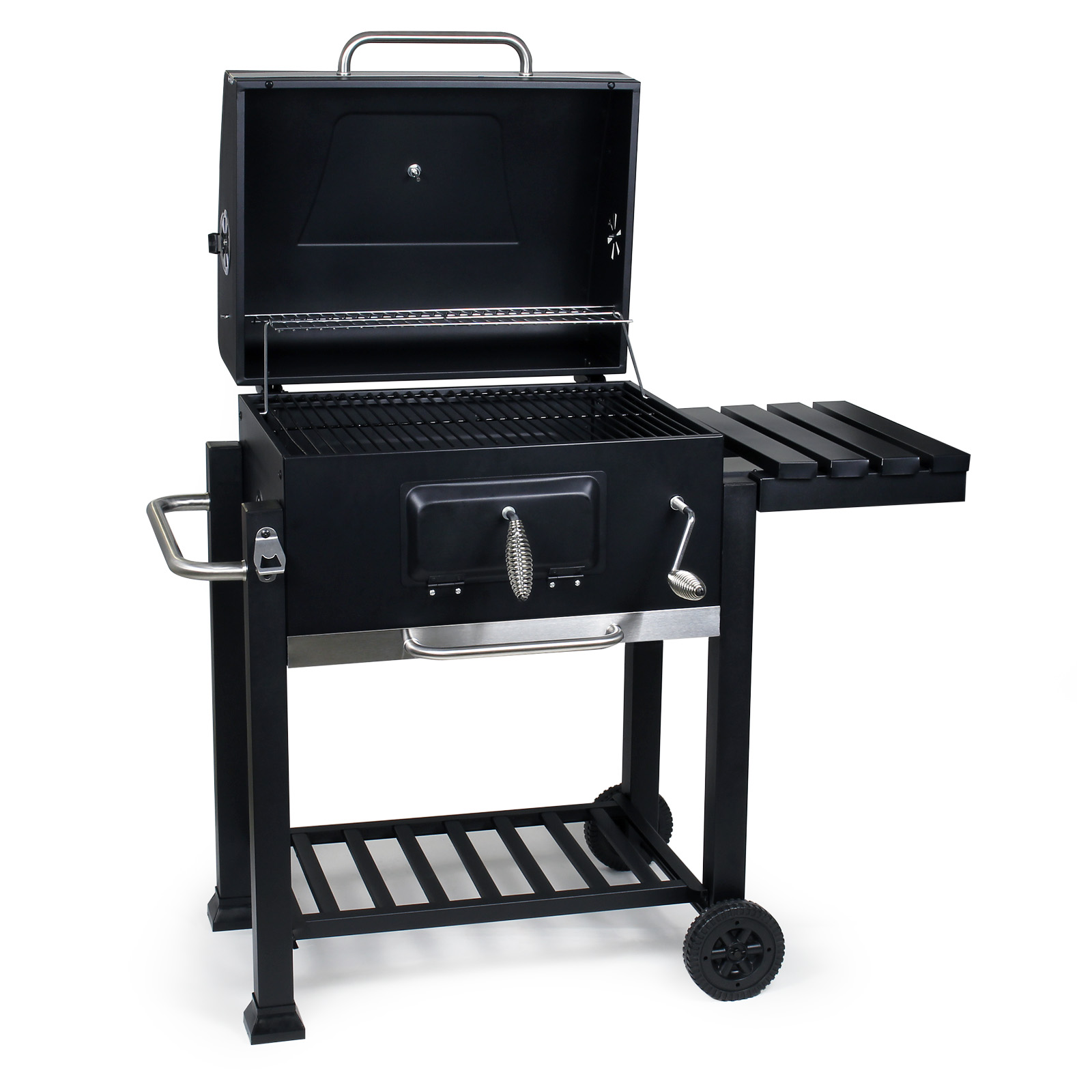 TEMU Bbq Charcoal Grill Cart With Lid, Shelf And Fire Damper, Adjustable Height For Charcoal, Thermometer