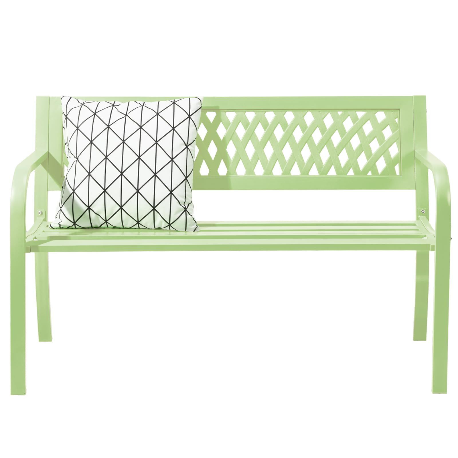 Image of Metal Garden Bench For 2 To 3 People, Dining Bench With Pvc Wicker Backrest, Garden Furniture With A Load Capacity Of Up To 360 Kg, Suitable For Garden, Balcony, And Courtyard, 120 Cm (green)