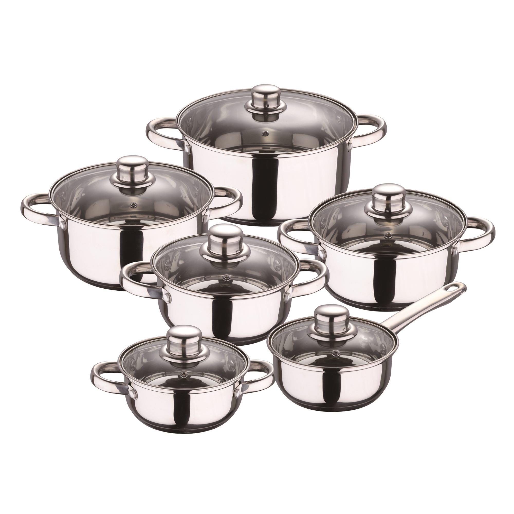 Well Home 12-piece Stainless Steel Kitchen Cookware Set With Induction Bases And Ergonomic Handles