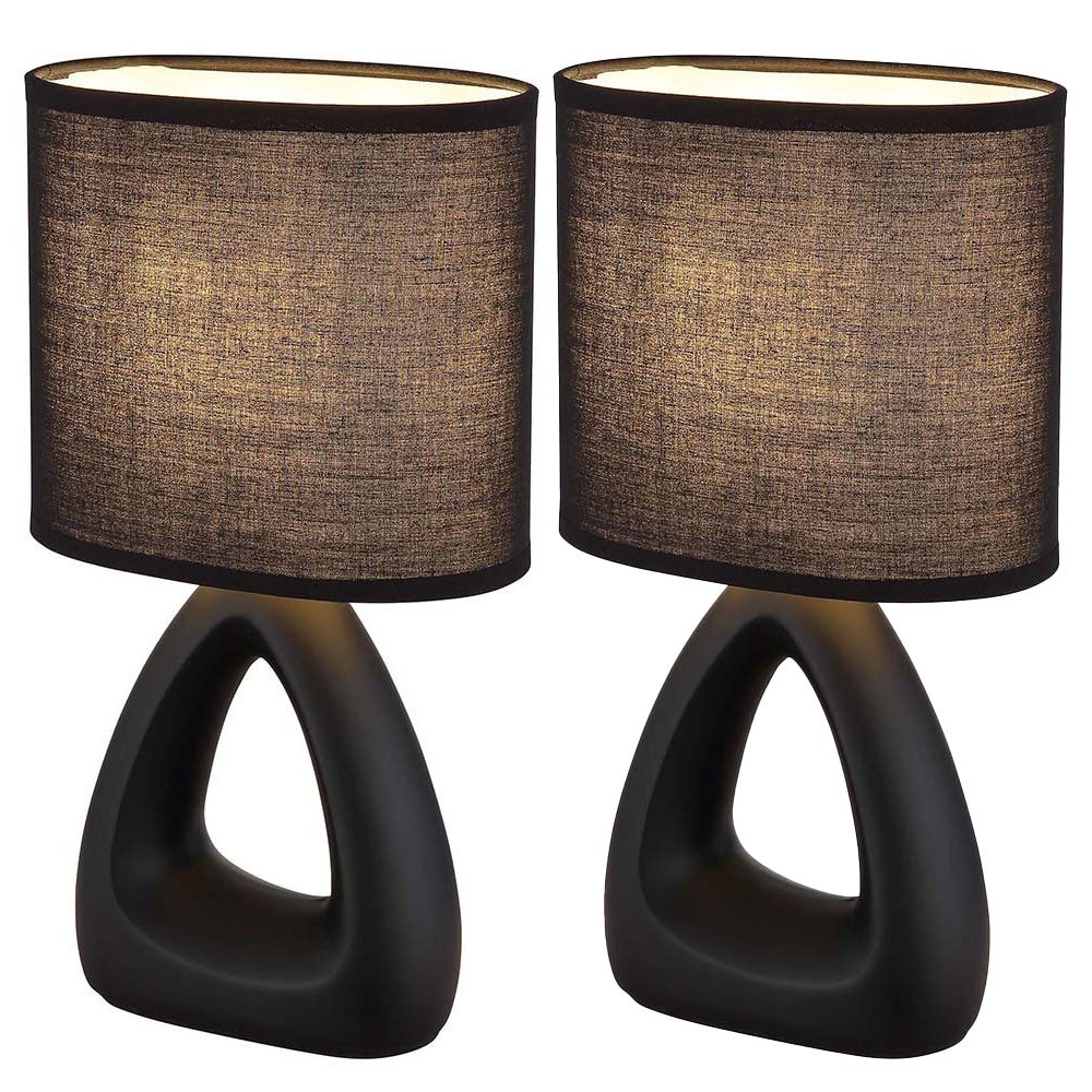 Ceramic Table Lamp Black Bedside Lamp Textile Shade Bedroom Lamp Black, E14 Socket, Lxbxh 17x10x30 Cm, 2pcs Set Without