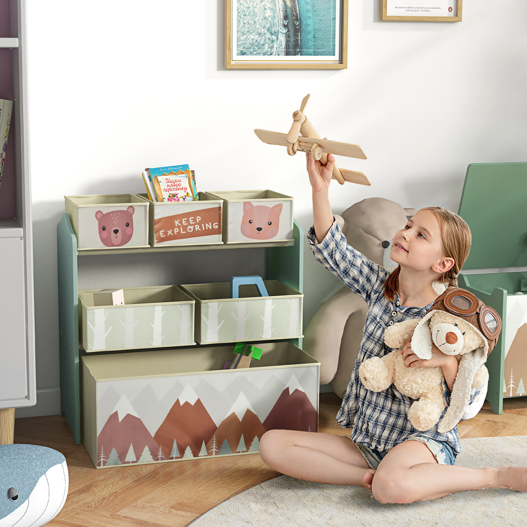 TEMU Meuble de rangement 'S' avec 6 boîtes en tissu non tissé amovibles, organisateur de jouets, étagère 25 pouces X 12 pouces X 26 pouces (63L X 30W