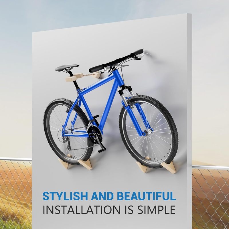 Wooden Bicycle Wall Mount with 50 kg Load Capacity for Road Bike, Mountain Bike, Hybrid, Tandem - Stylish Home Storage Solution
