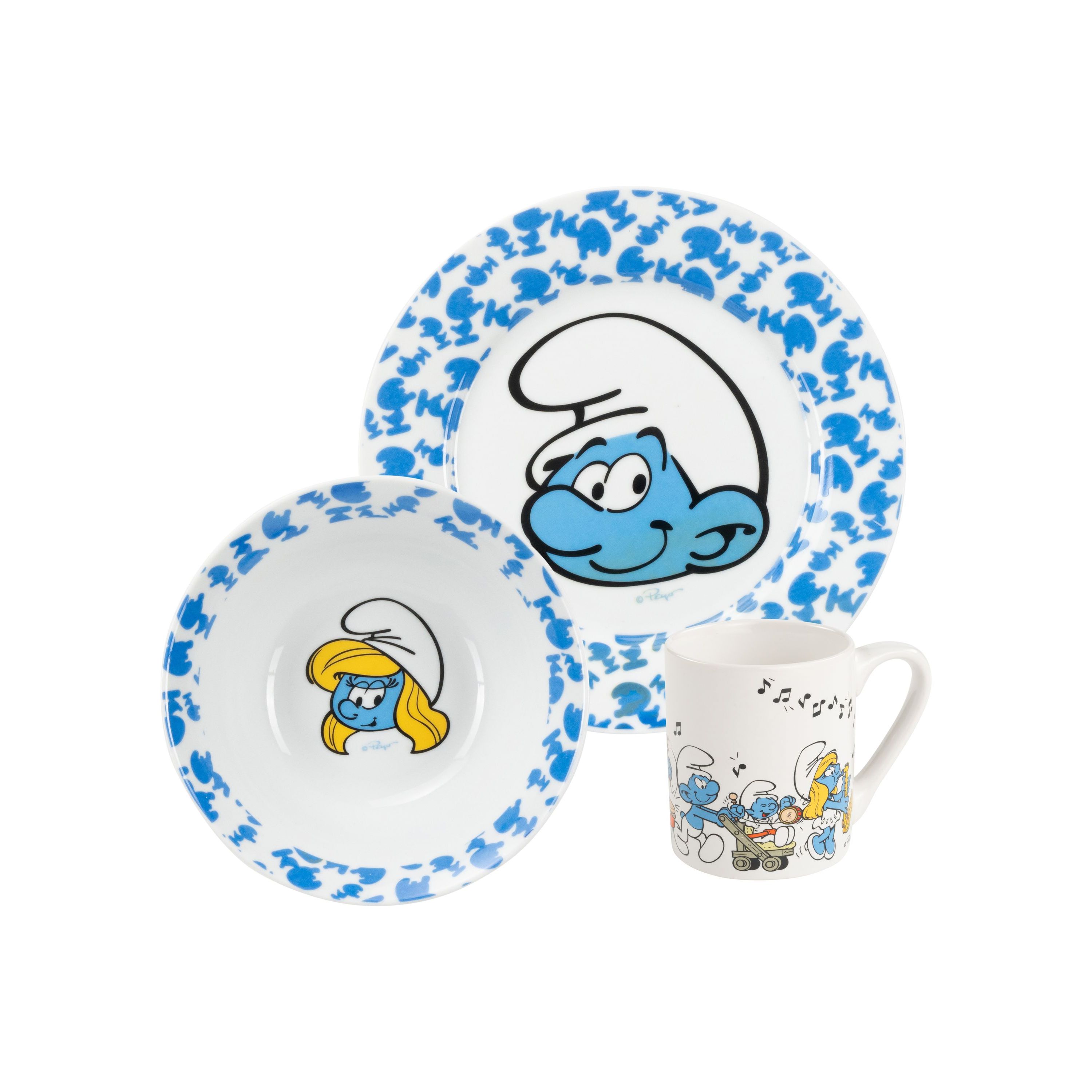 Image of Breakfast Set For Kids - 3pcs Porcelain Dish Set, Blue, Consisting Of Plate, Bowl & Cup