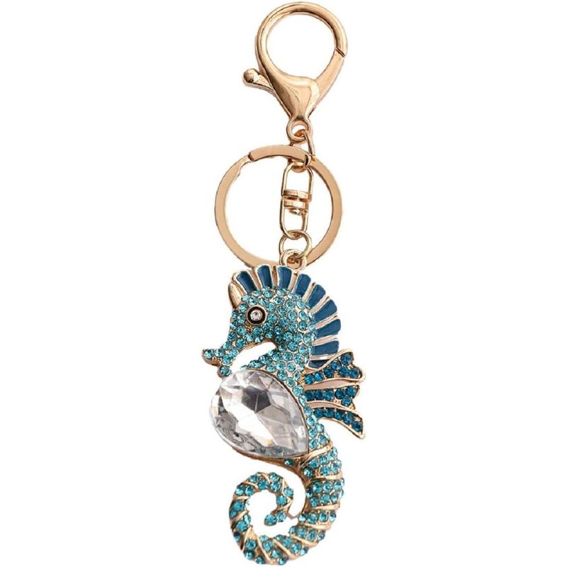 Seahorse Keychain with Rhinestones, Alloy Beach Summer Holiday Keychain for Women, Decorative Bag Charm, Car Key Holder