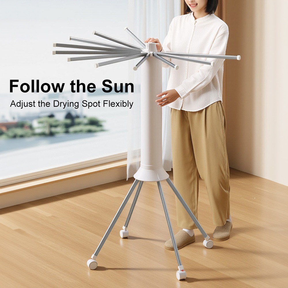 Image of 4 Legged Clothes Drying Rack, Rack Garment Rack Portable And Foldable Dry Rack With 4 Pulleys 16 Poles 360° Octopus For Indoor Outdoor Balcony Courtyard