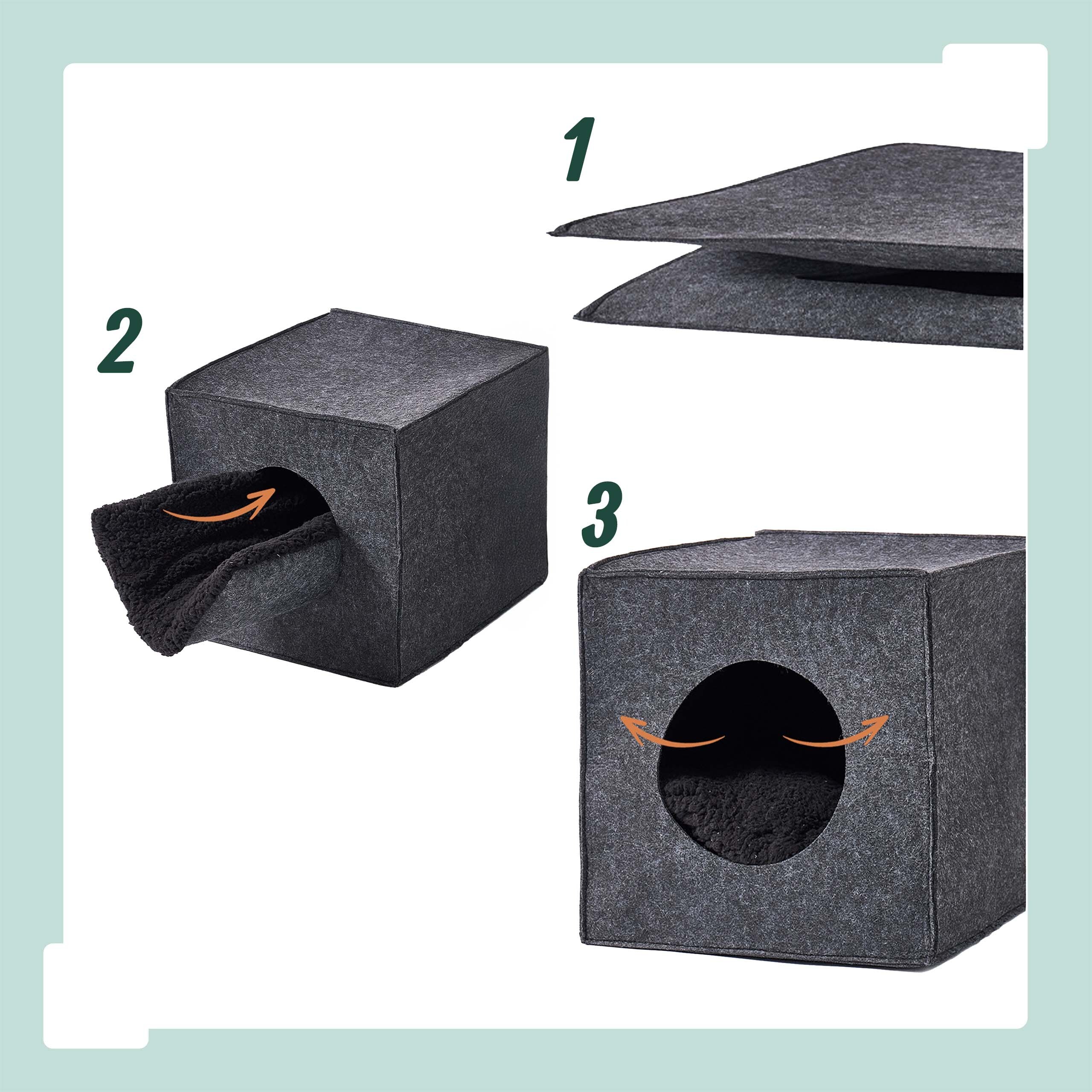 Grey Felt Cat Cave, 33cm W x 33cm H x 37cm D