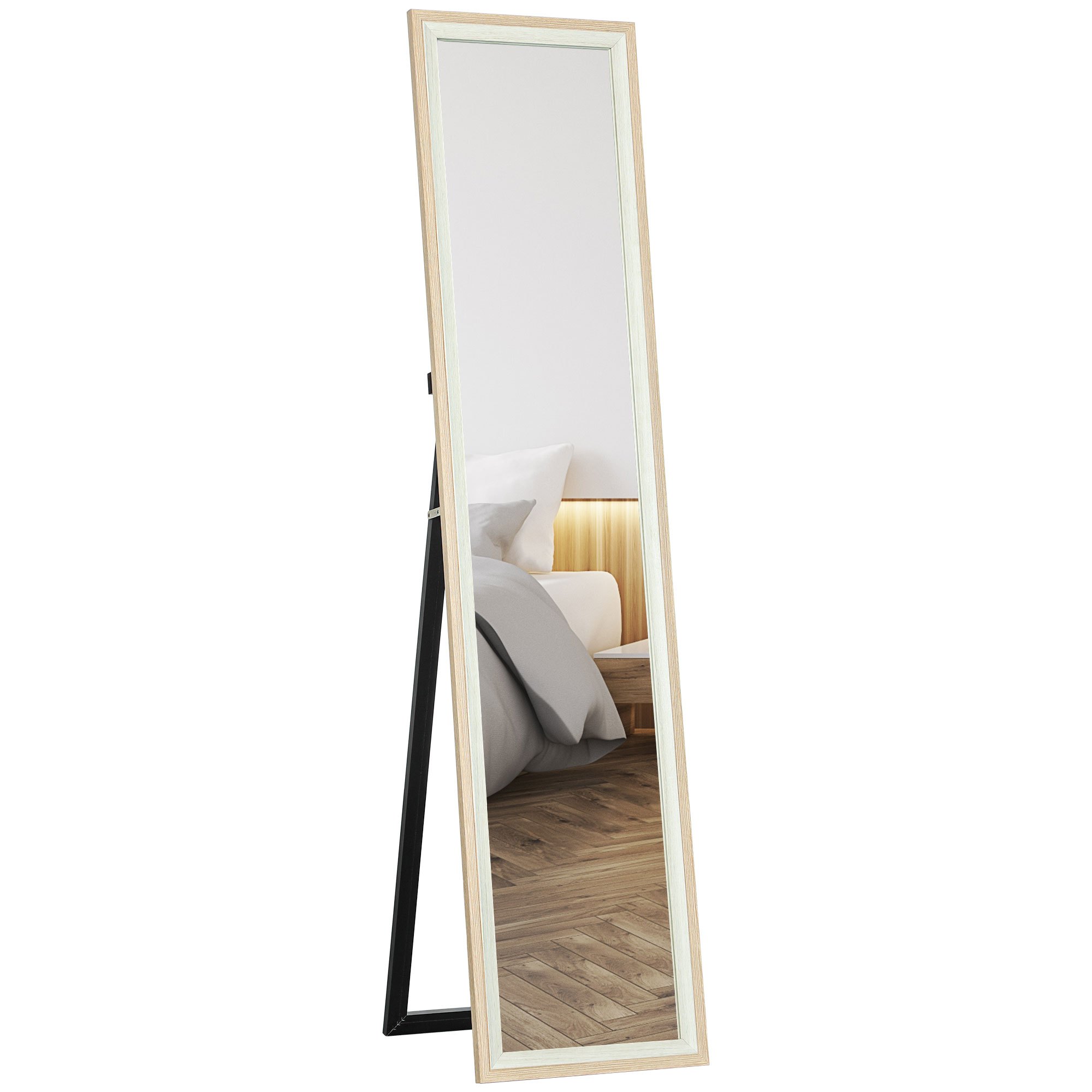 TEMU HOMCOM Espejo de Cuerpo 157x37 cm Espejo de Pie o de Pared con de MDF y Soporte Espejo para Dormitorio Salón