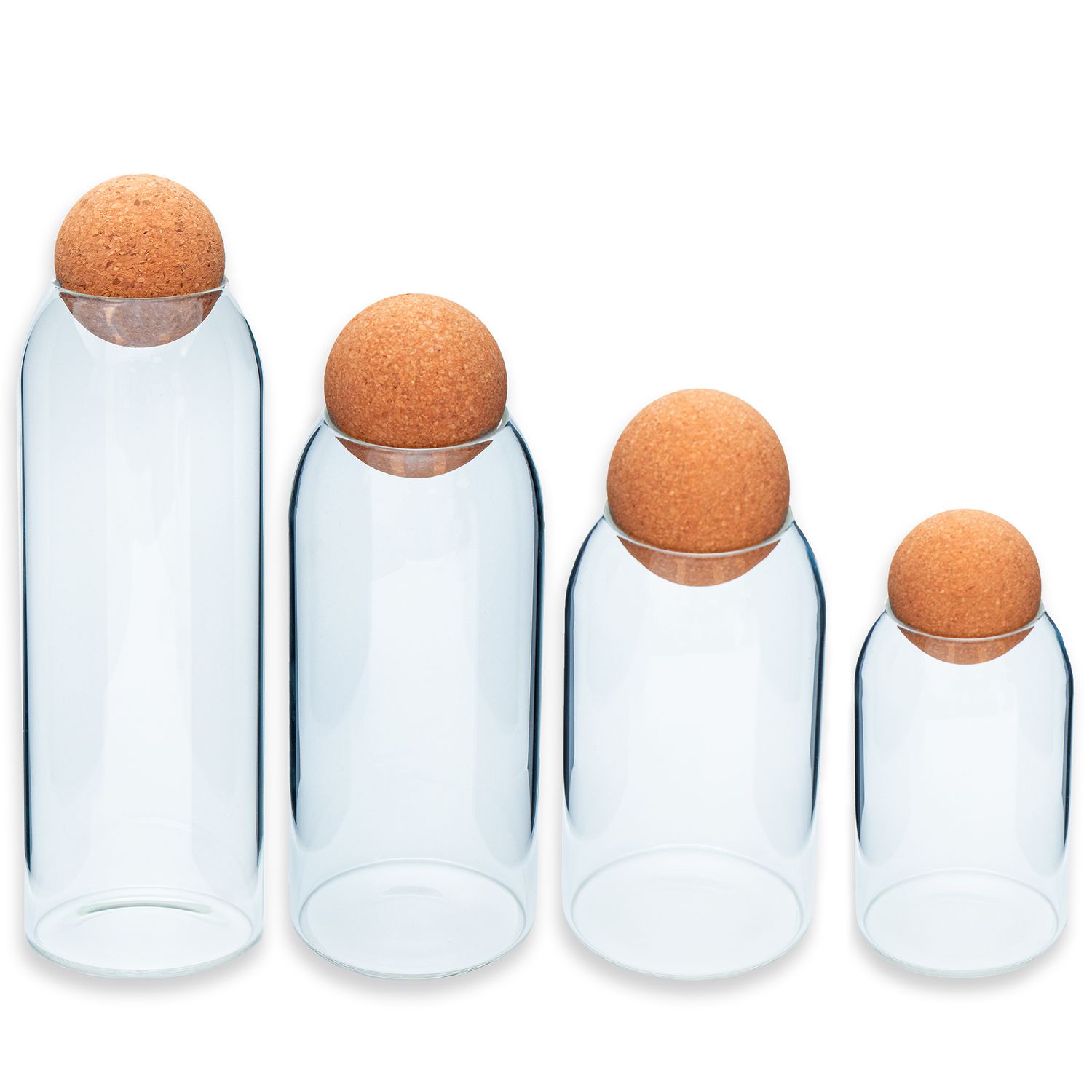 Image of Storage Container Set Made Of Glass With Cork Ball 4pcs Set - 1.2 L / 930 Ml / 670 Ml / 400 Ml Capacity - Food Storage Jars For Food Sweets Spices Coffee Sugar