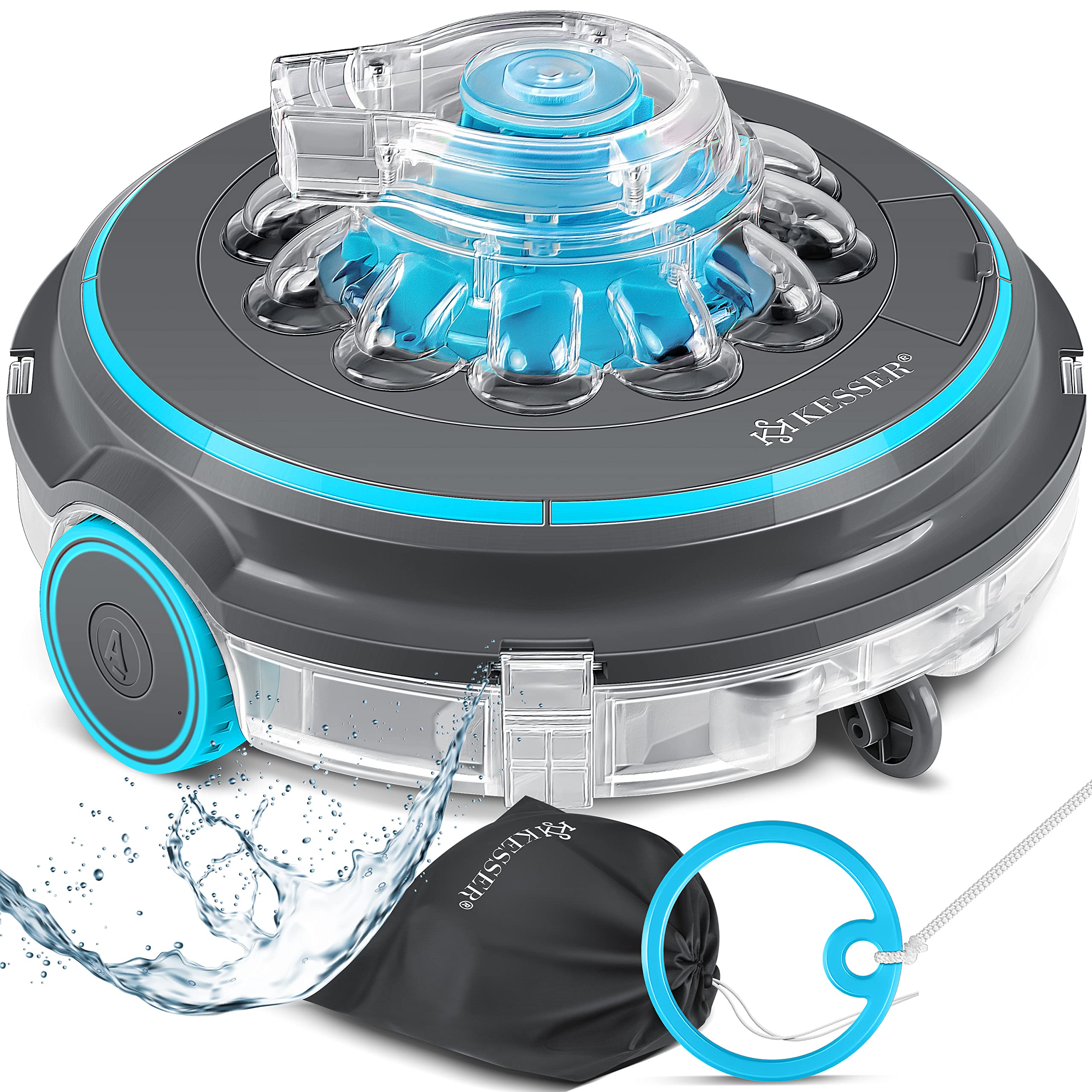 Image of Kesser® Pool Robot Cleaner Aqua-9000 With Battery And Carrying Bag, For Pools Up To 80m², Li- Lasts Up To 75 Minutes, Wireless Pool Vacuum, Fully Automatic Bottom Cleaner, Orange