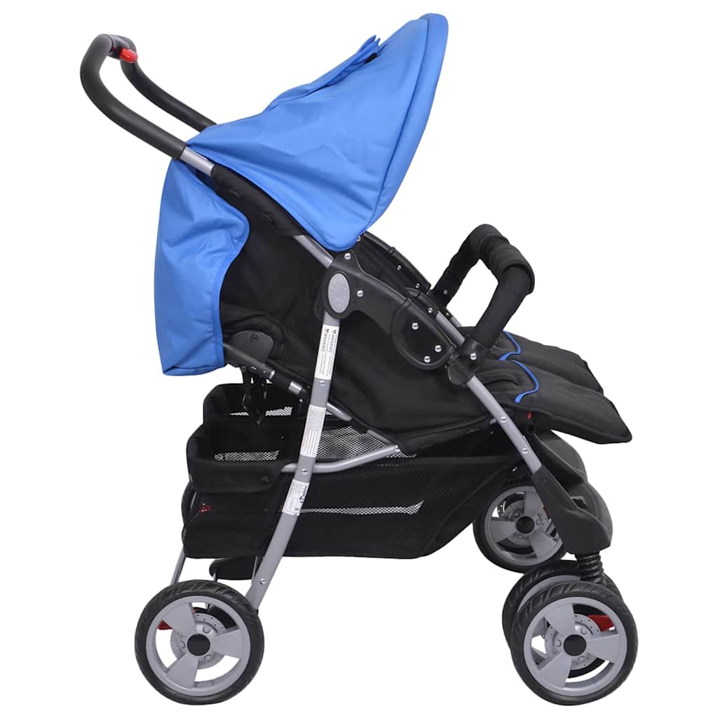 Dubbel Stalen Kinderwagen in Blauw en Zwart - Opvouwbaar