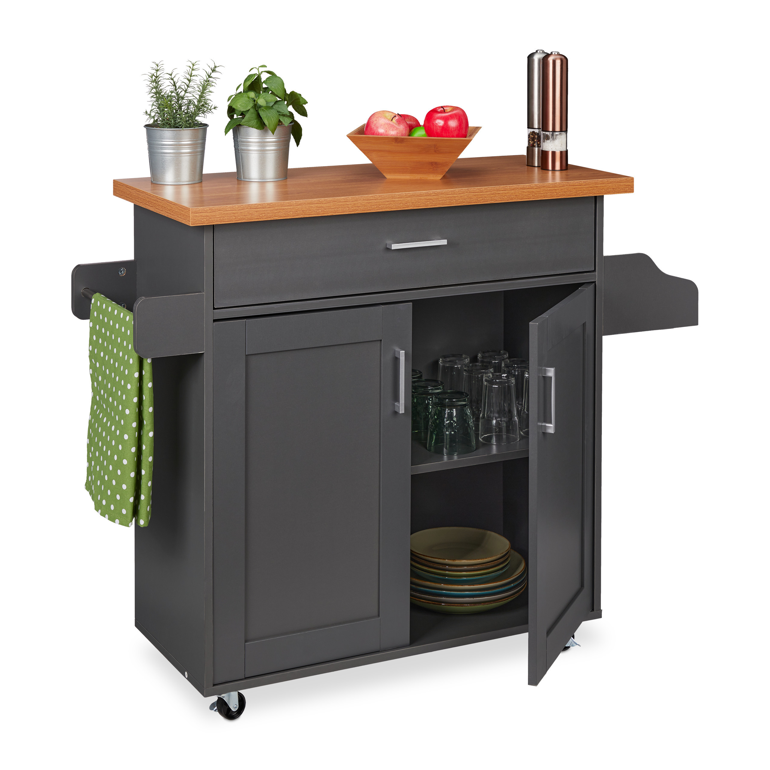 Kitchen Cart With Worktop In Grey/natural