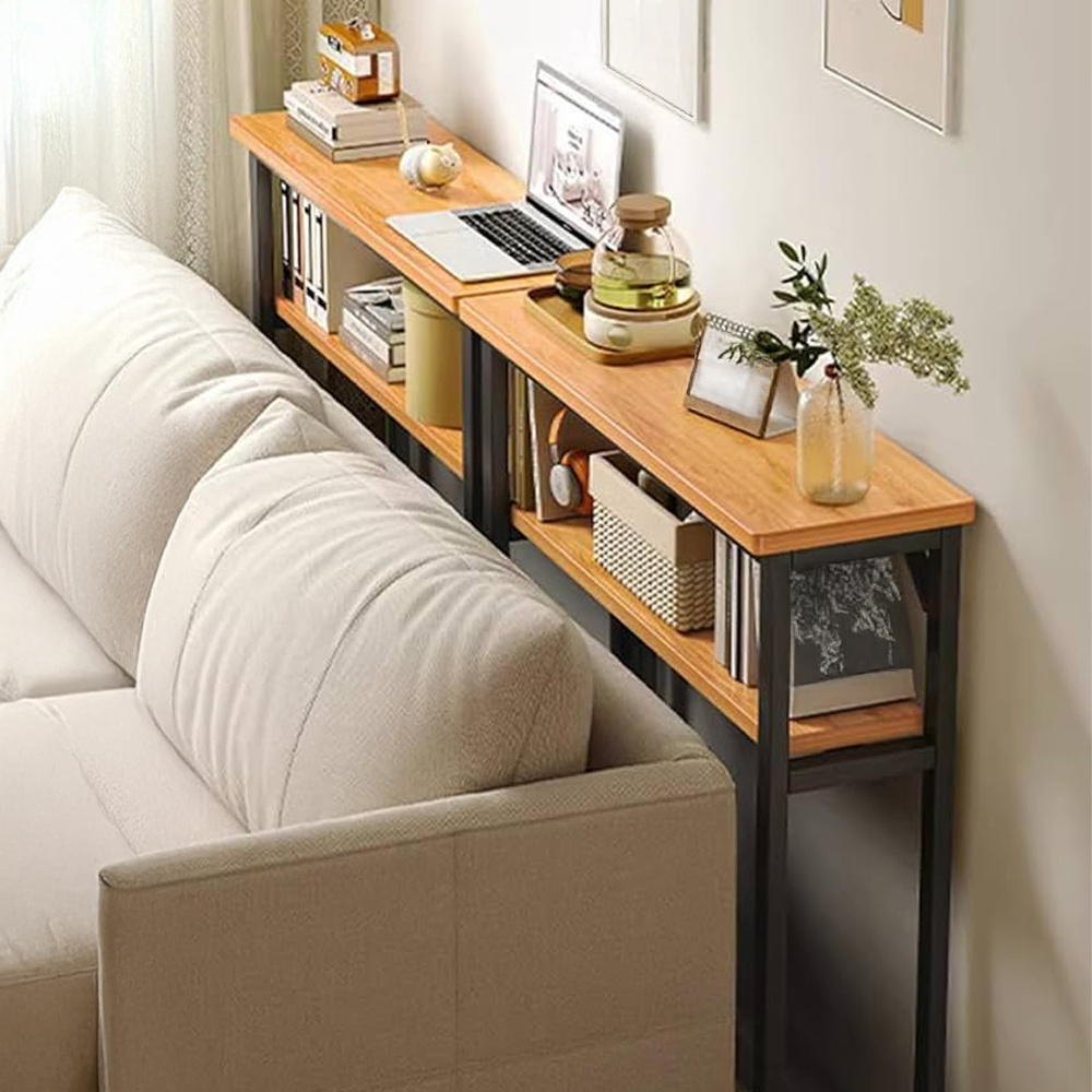 TEMU Minimalist Wooden Console Table, Slim Wall Mounted Double Tier Entryway Shelf With Carbon , Space Saving Narrow Hallway Table, Bedroom Living