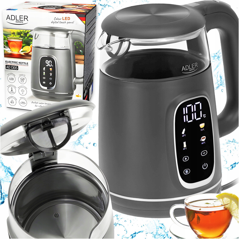 TEMU Bouilloire Électrique en Verre avec de Température 1,7 L, Affichage LED Coloré et Fonction de Chauffage, Panneau Tactile Intuitif, Réglages
