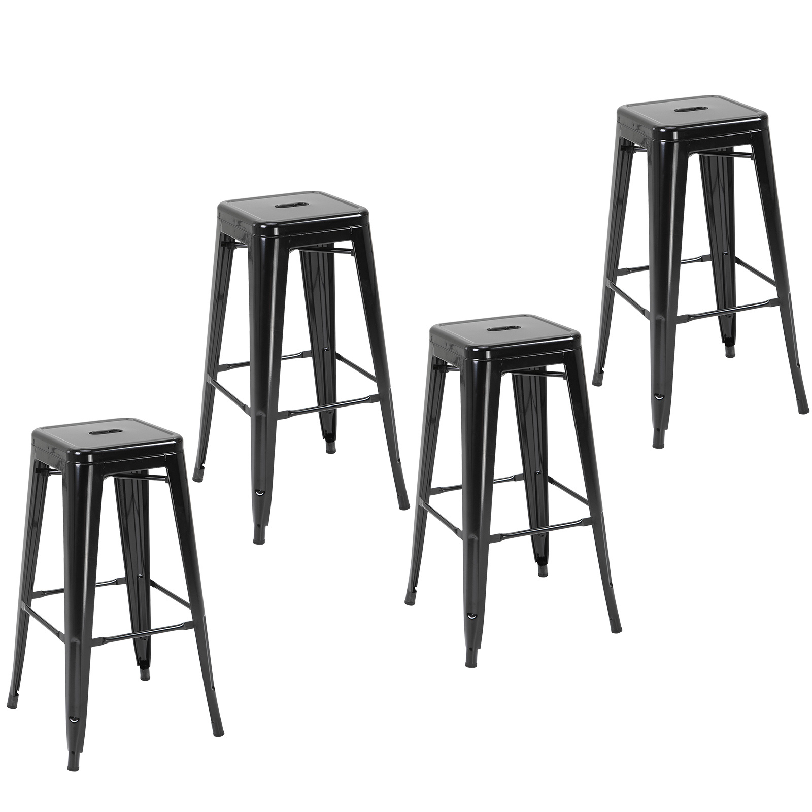 TEMU HOMCOM Lot de 4 tabourets de Bar Industriel empilables Hauteur Assise 76 cm métal Noir
