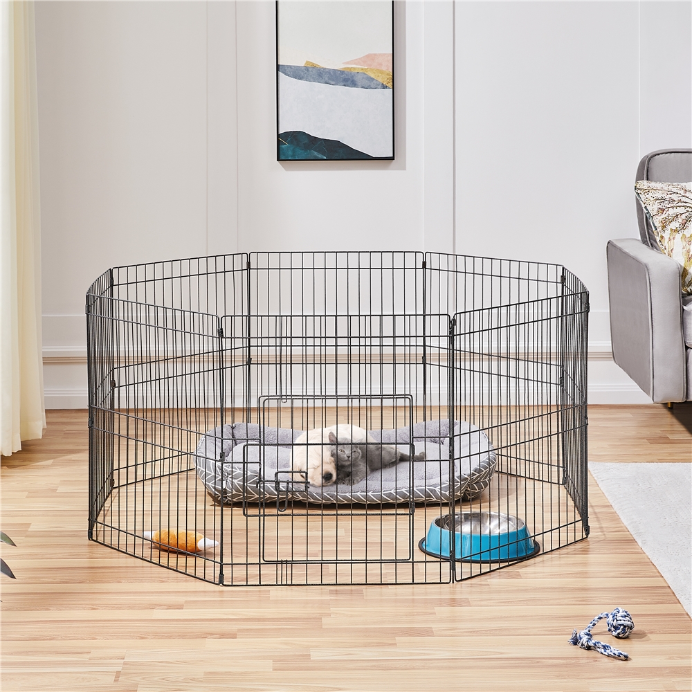 Costoffs Dog Kennel Stable Puppy Run With 8 Grid Elements Foldable Pet Run With Door Open Exercise Pen For Indoor & Outdoor Use