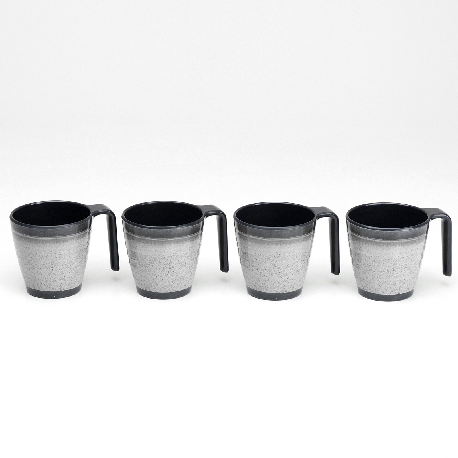 Image of 4-piece Camping Mugs, 300 Ml, Ideal For Camping - Black-gray - Stackable - Drinking Cups, Coffee Mugs