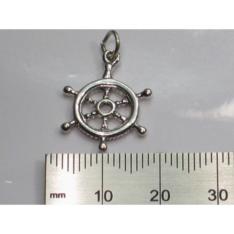 Ships Wheel Sterling Silver Charm, Nautical Accessory