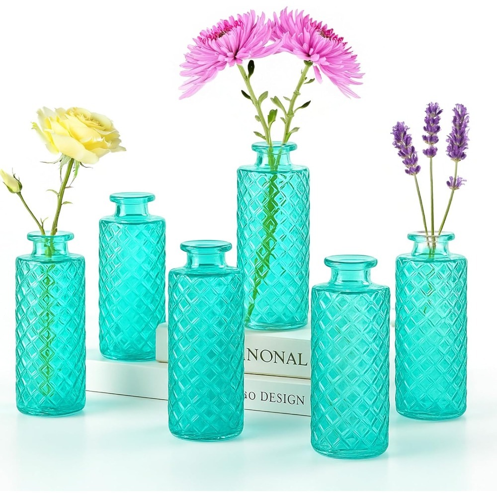 Image of 12pcs Of Glass Vase S-retro Diamond Grid Vase 13cm High Dining Table Wedding Decoration Vase