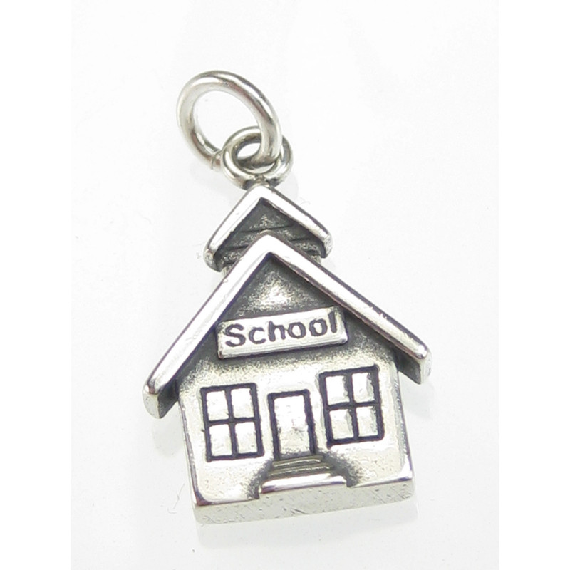 School House Sterling Silver Charm for DIY Jewelry