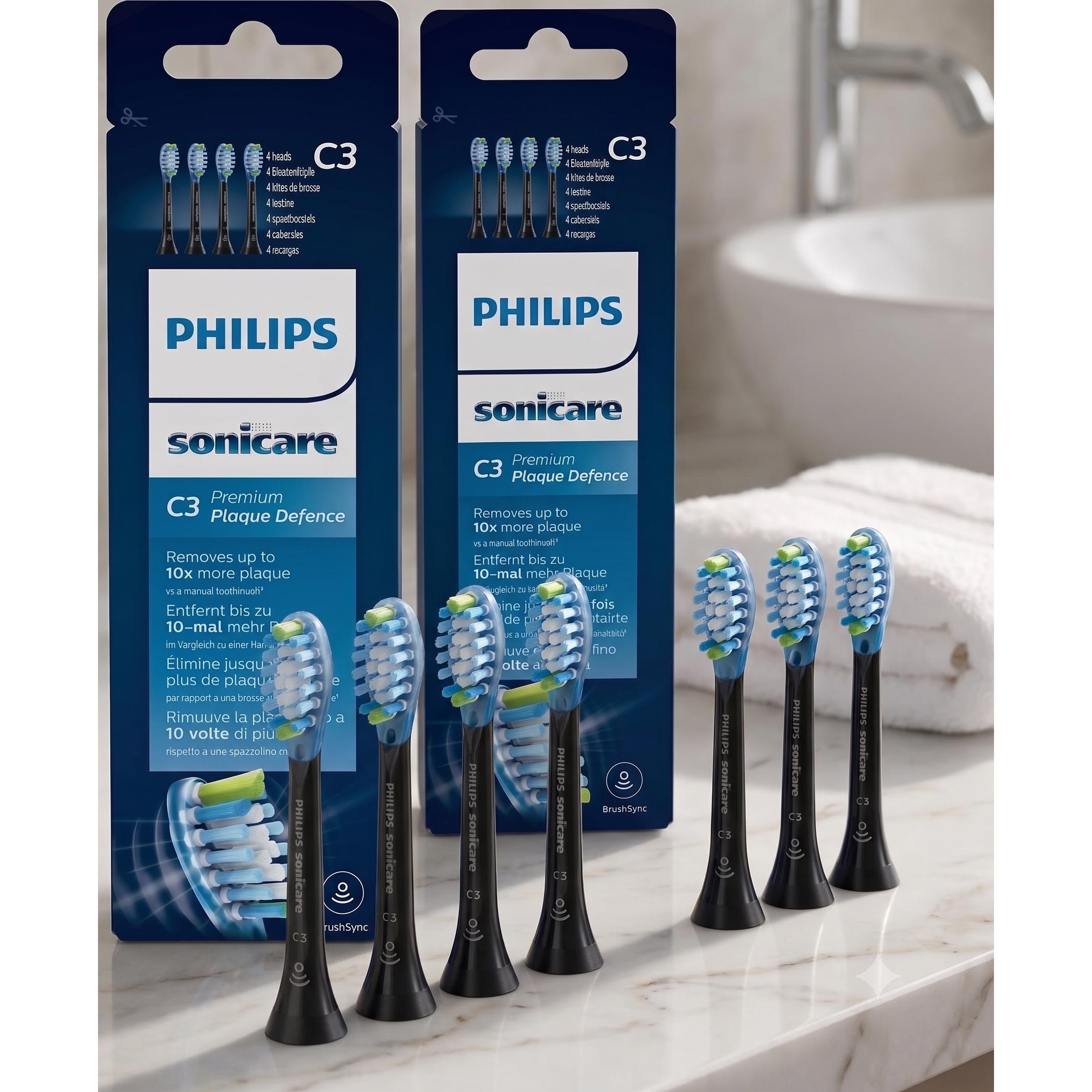 Image of Toothbrush Heads Compatible With Sonicare | 8pcs (2x 4pcs Set) Replacement Brushes Black C3 Premium | Electric Toothbrush Attachments Replacement Brush Heads | Plaque Removal & Oral Care