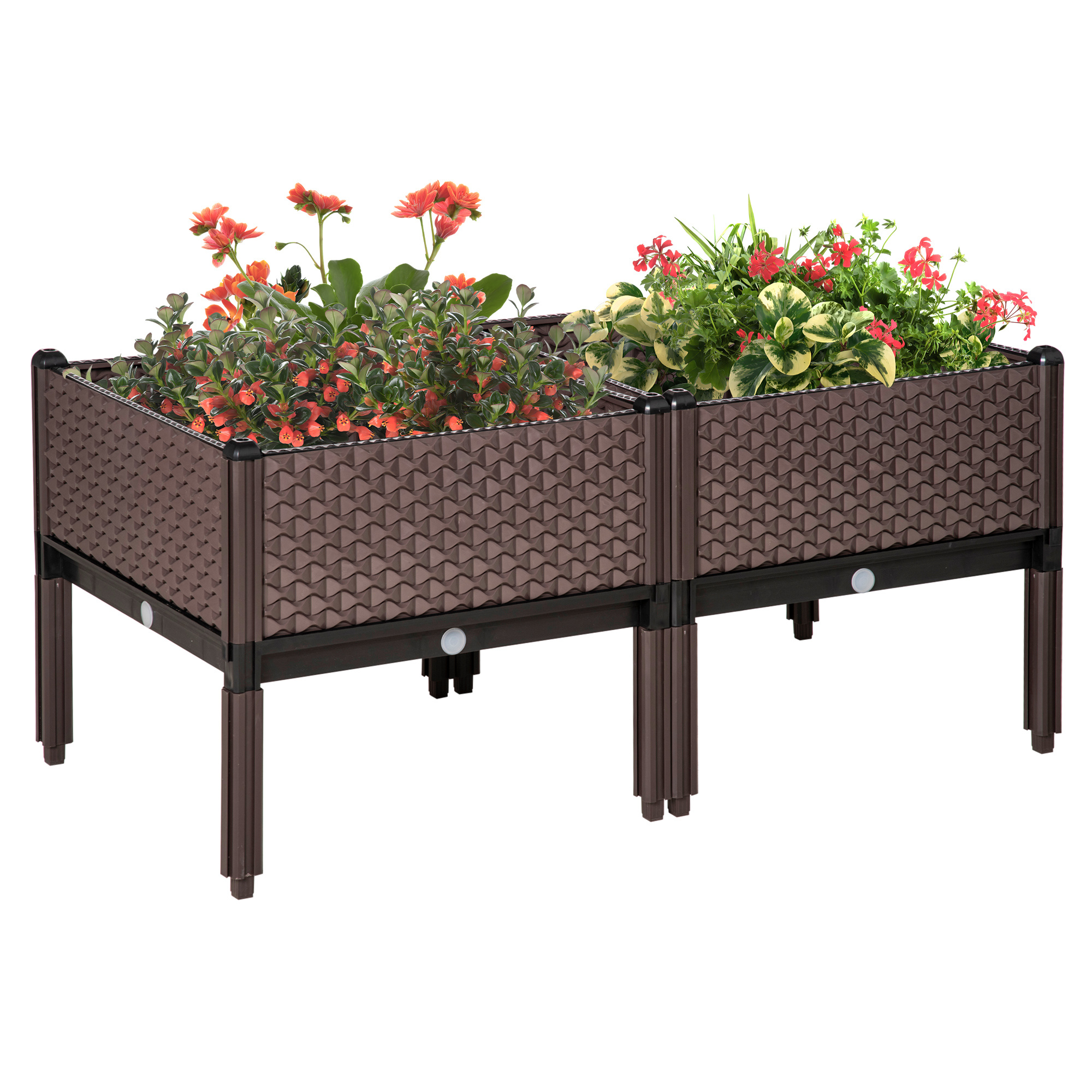 TEMU Outsunny Juego de 2 Jardineras de Exterior Jardineras Cuadradas Elevadas Combinación Libre Maceteros para Jardín Patio 50x50x46, 5 cm Marrón