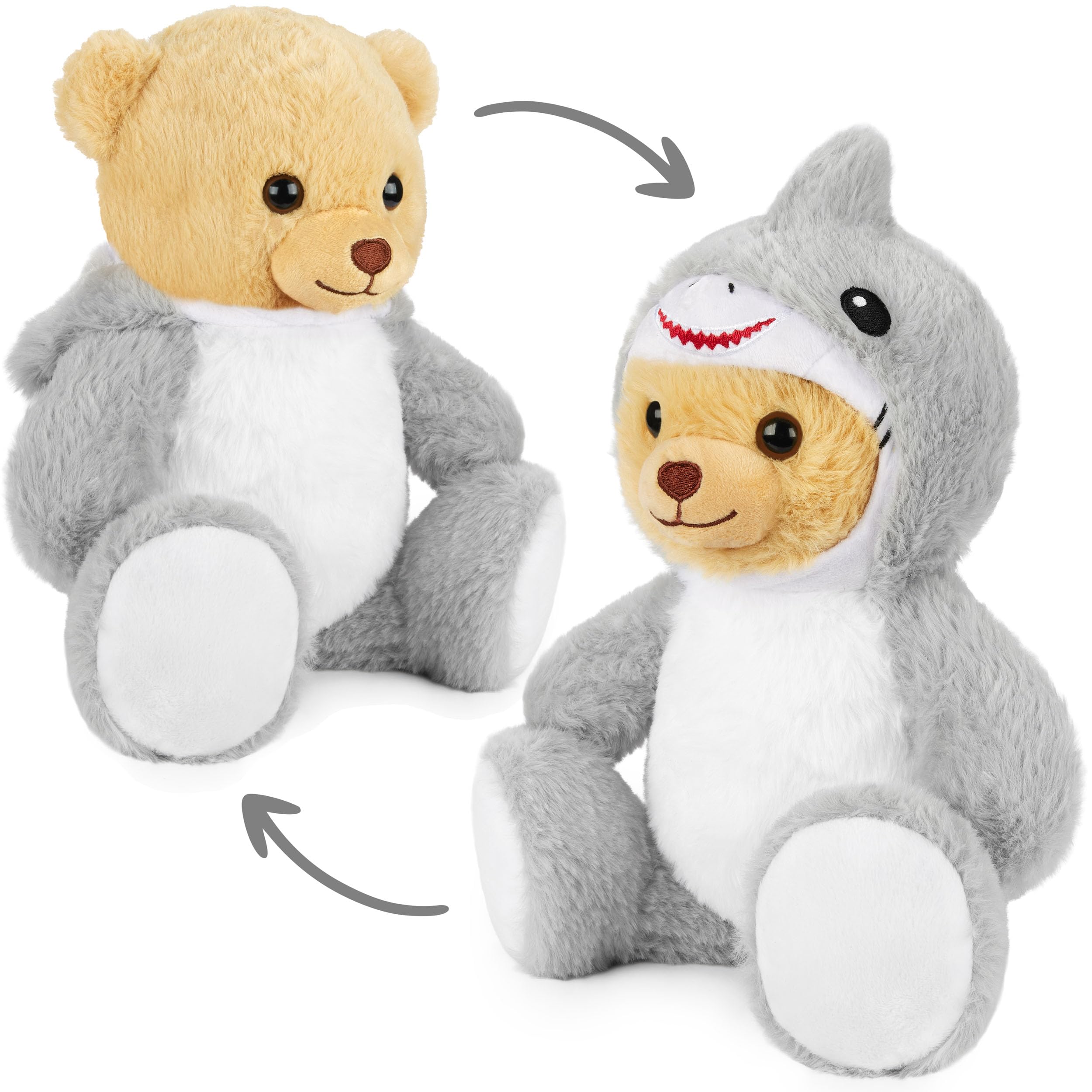 Image of Teddy Shark - 25 Cm Teddy Bear In Shark Costume With Hood - Plush Toy For Cuddly - Gift For Kids - Grey