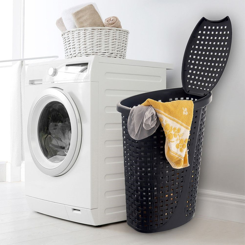 Black Plastic Laundry Basket, 45 L