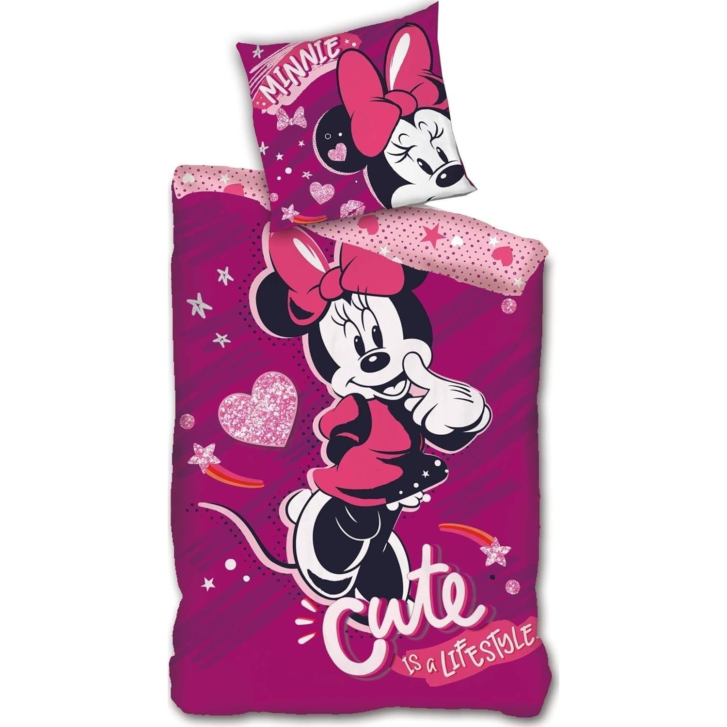 TEMU Parure de Couette Minne Disney - 1 Housse de Couette 140x200 + 1 taie 63x63cm (Parure de lit Minnie - J)