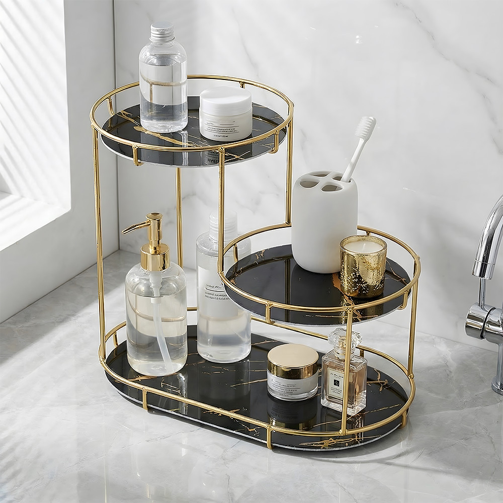 TEMU Multi-scene 3-tier Vanity Organizer, Staggered Bathroom Storage Shelf For Cosmetics Display, Desktop Makeup Organization Rack, Storage Solution