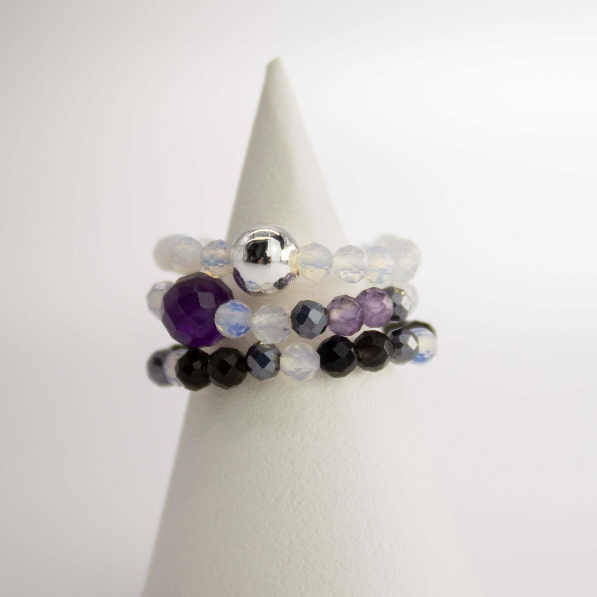 Women's Gemstone Ring Set, Elegant Full Moon Design