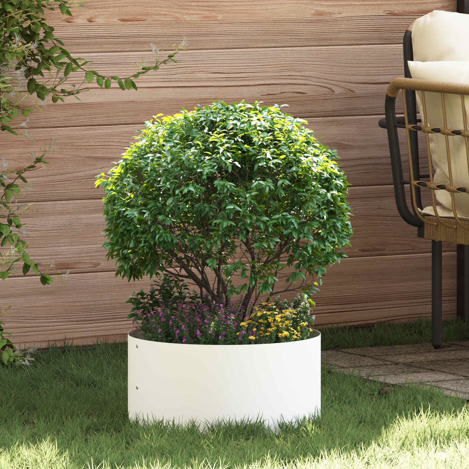 Image of Plant Ring, 5-piece Set, White, 40 X 40 X 20 Cm, Cold-rolled Steel, Round Steel Planter, Modern Outdoor Decor, Garden Frame, Minimalist Ring, Design