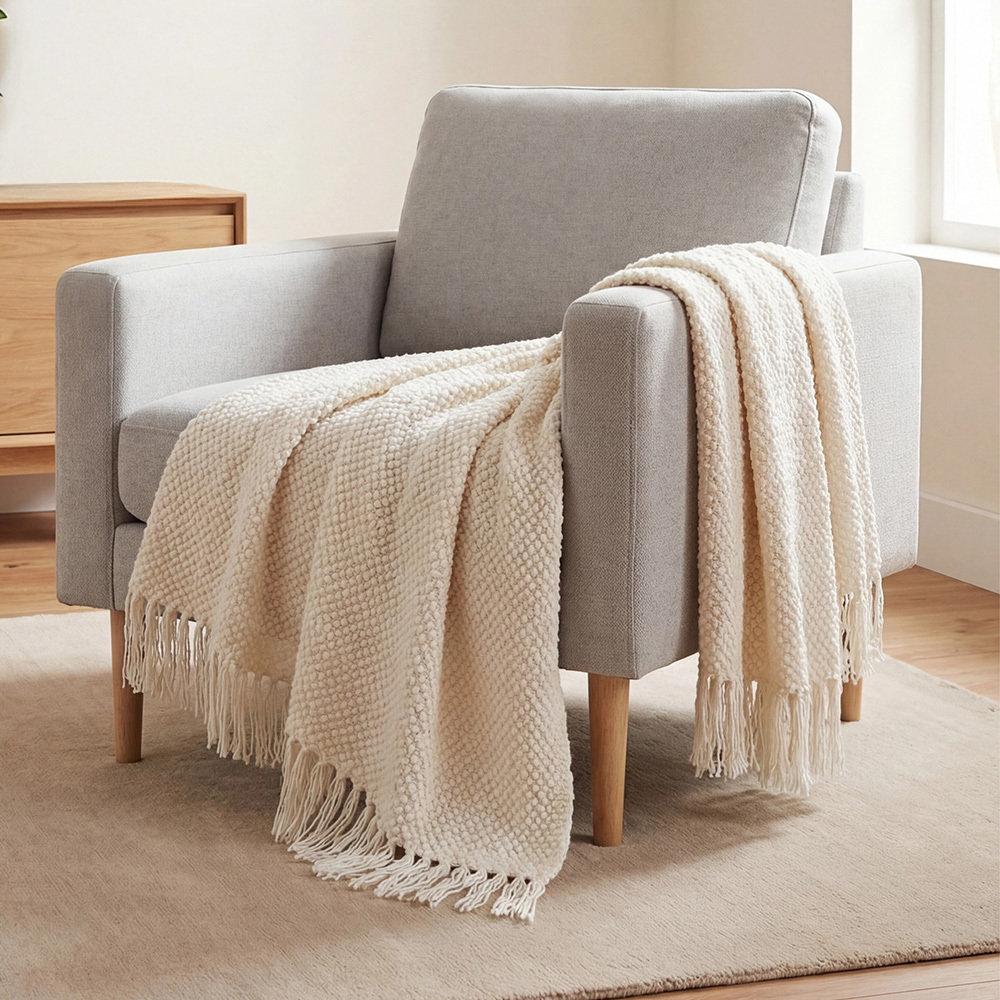 TEMU 1pc High-end Solid Color Corn Pattern Tassel Small Throw Blanket And Sofa Blanket, Soft And Comfortable Bed-end Blanket And Air-conditioning