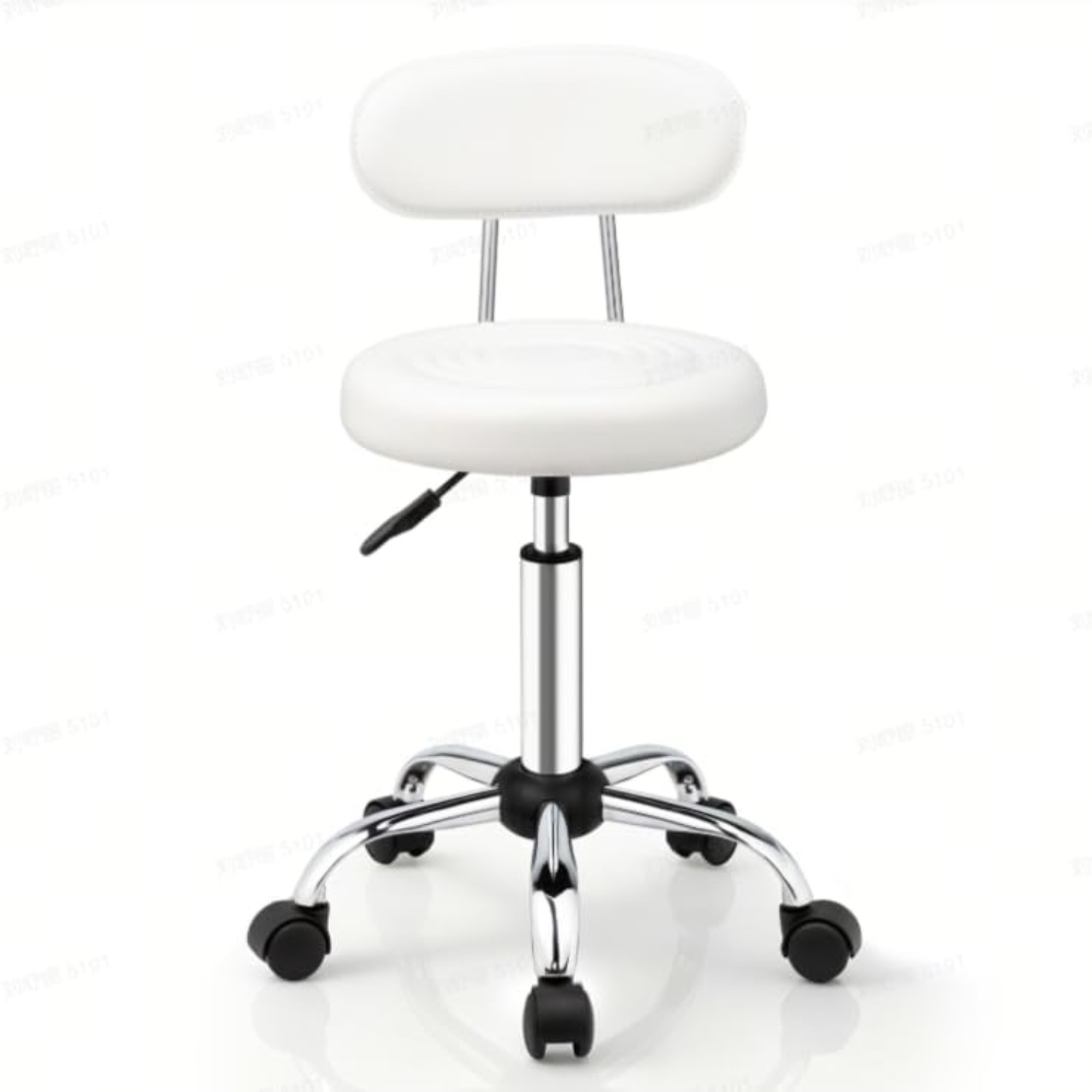 Professional Stool With Casters, Swivel 360°, Adjustable Height 69-83.5 Cm, Load 150 Kg, For Hairdressing Office Home Bar, White