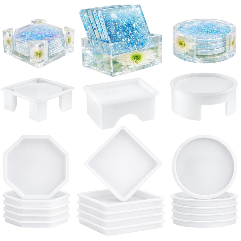 TEMU 18pcs Coaster Resin Moulds Silicone Coaster Molds For Epoxy Resin With Octagon Shape Holder Diy Art Craft Cup Mats Mould Making Kit For Home