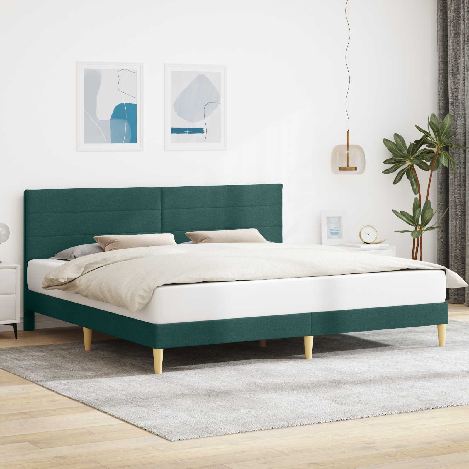 Bed Frame With Headboard Dark 180 X 200 Cm Fabric, Elegant Rectangular Bed Frame, Modern Bedroom Furniture, Stylish Bedroom, Long-lasting Design