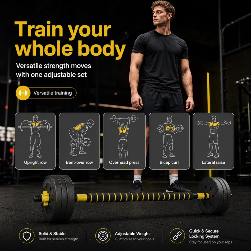20KG Adjustable Dumbbell Set 3-in-1 Weight Set with Connector Bar