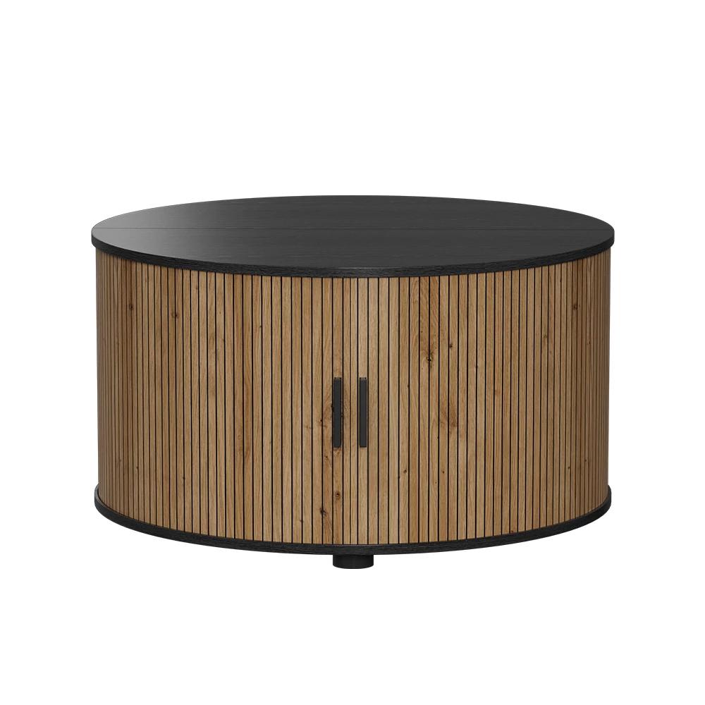 Oak/black Coffee Table 80 X 80 Cm With Sliding Door, Living Room Table, Side Table, Room Table, Sofa Table, Mdf