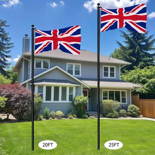 20ft aluminum sectional flagpole thick tube with rope top pvc sleeve complete kit with 3x5 uk flag for outdoor garden black