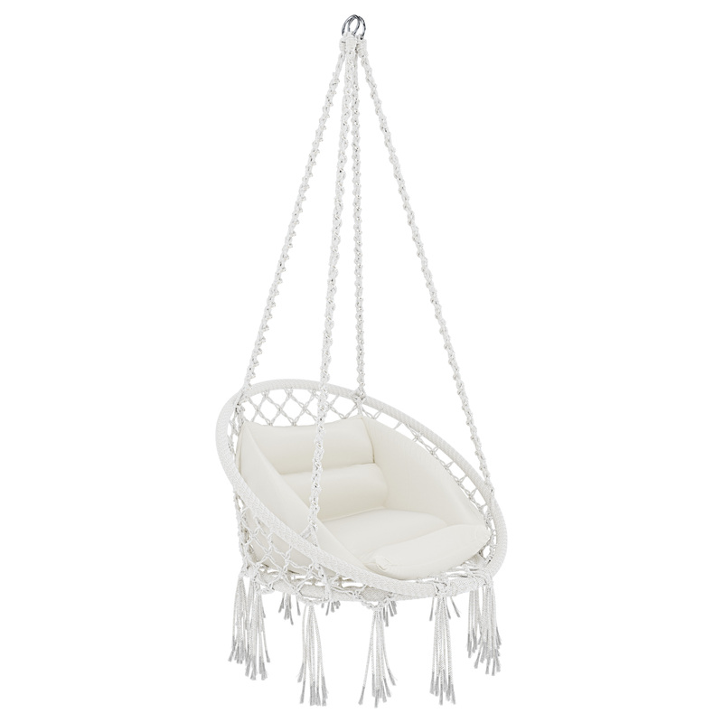 TEMU Hanging Garden Swing Chair With Cotton Rope, , Cushioned Seat, Padded Hammock Swing For Outdoor Terrace, , Up To 160 Kg, Beige
